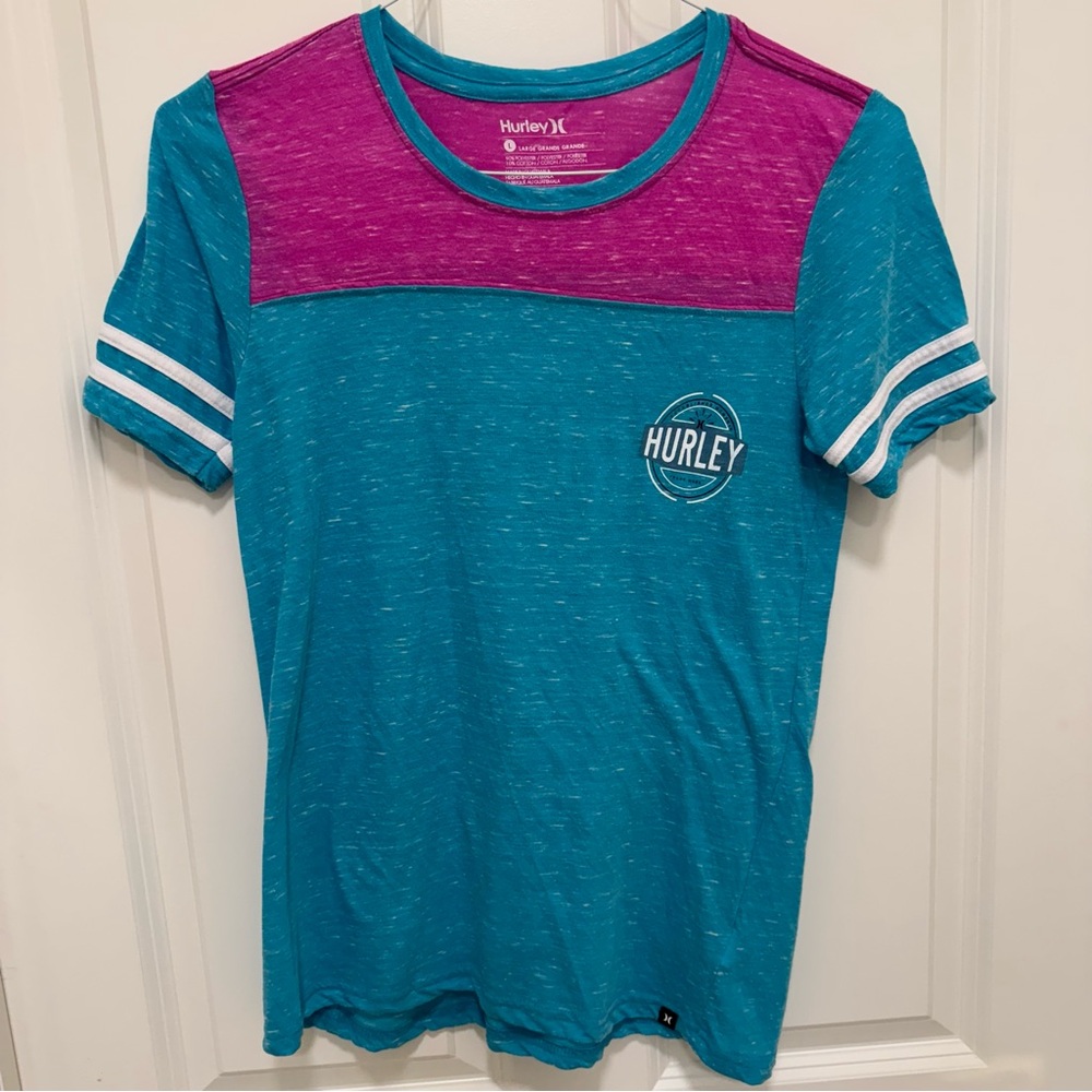 Hurley Pink/Turquoise Large Polyester Blend, Women’s T Shirt